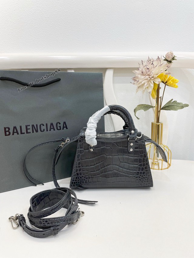 Balenciaga專櫃爆款鱷魚紋系列新版機車包 巴黎世家經典Neo Classic Mini炭灰色鱷魚紋手提女包 fyj1036